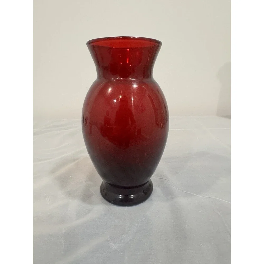 Vintage Red Glass Vase Ruby Ombre Art Glass Rounded Body